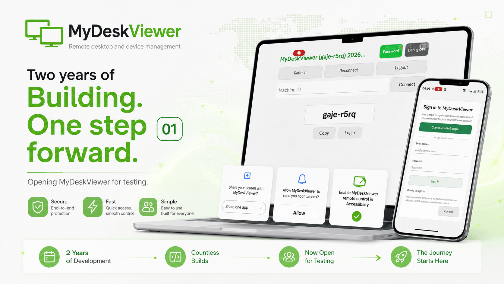 After two years of development, MyDeskViewer is finally ready for testing